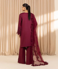 3 Piece - Embroidered Cotton Satin Suit