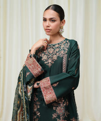 3 Piece - Embroidered Cotton Satin Suit