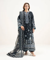 3 Piece - Embroidered Cotton Satin Suit