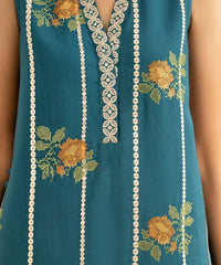 3 Piece - Embroidered Raw Silk Suit
