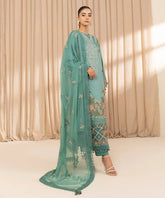 3 Piece - Embroidered Cotton Satin Suit