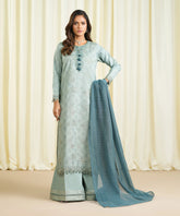 3 Piece - Embroidered Cotton Jacquard Suit
