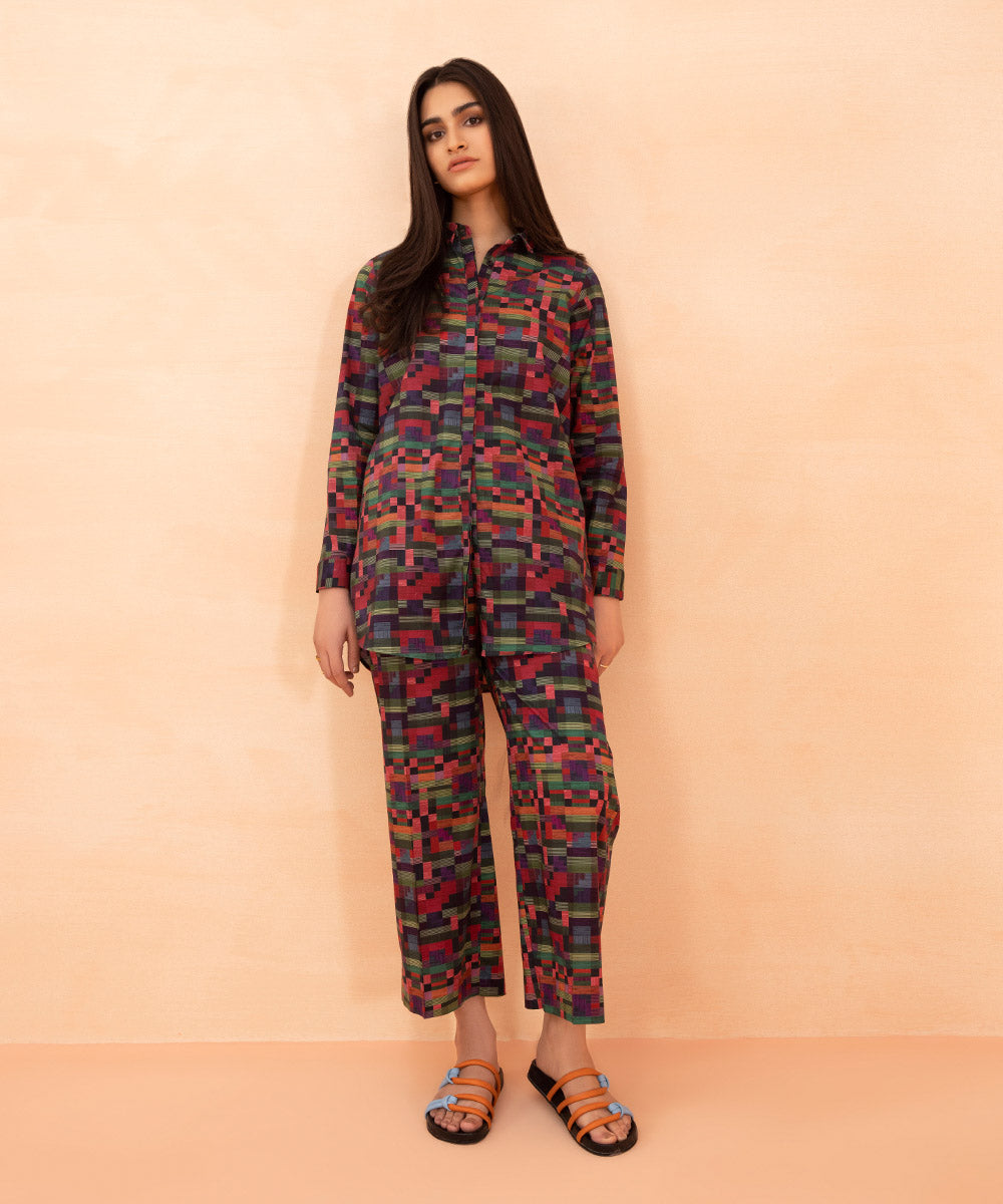 2 Piece - Printed Lycra Lawn Suit