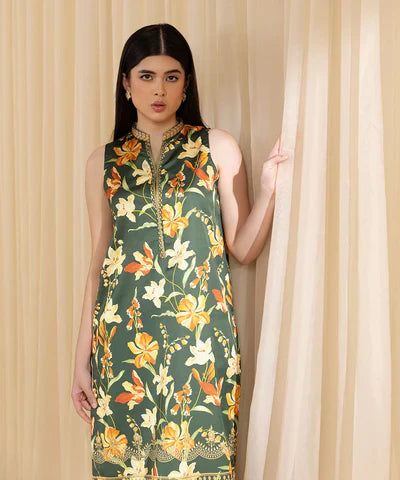 2 Piece - Printed Satin Suit