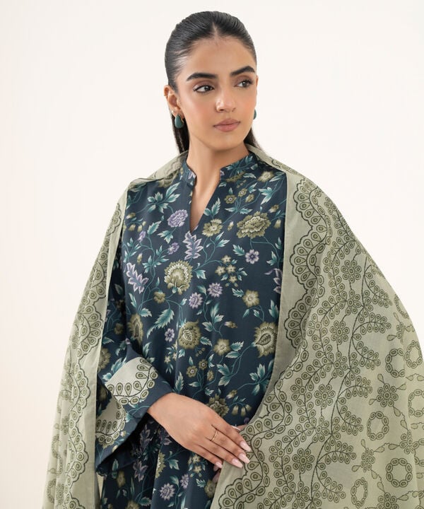 3 Piece - Printed Cotton Suit