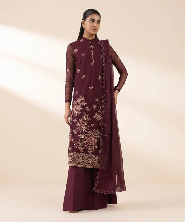 3 Piece - Embroidered Net Suit
