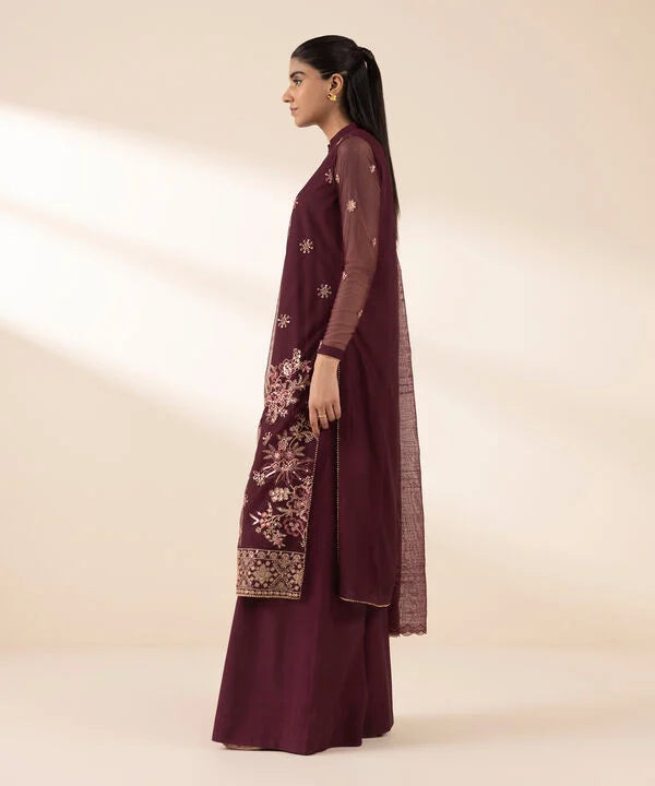 3 Piece - Embroidered Net Suit