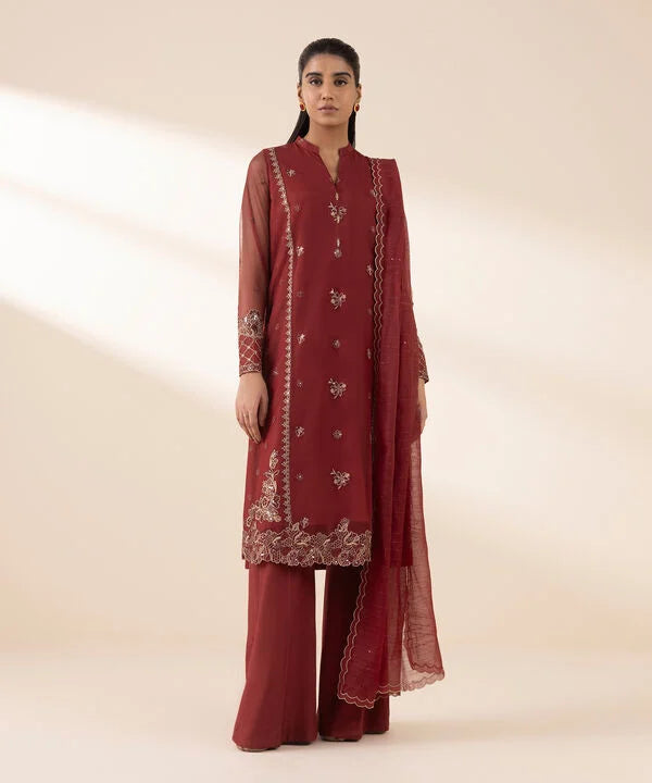 3 Piece - Embroidered Net Suit