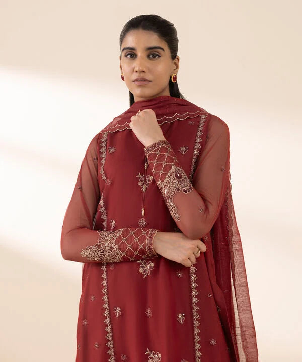 3 Piece - Embroidered Net Suit