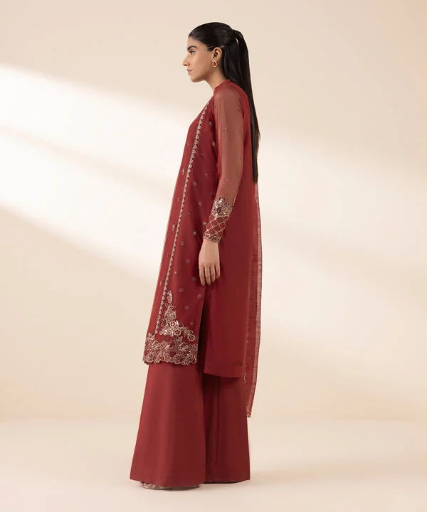 3 Piece - Embroidered Net Suit