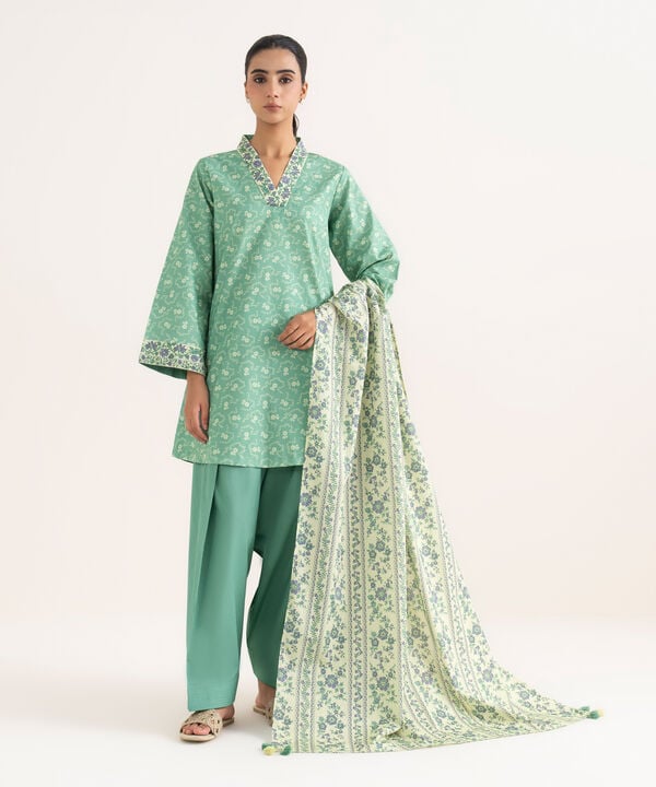 3 Piece - Printed Cotton Suit