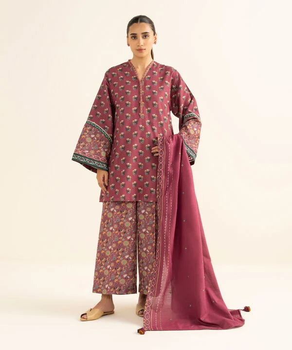 3 Piece - Embroidered Light Khaddar Suit