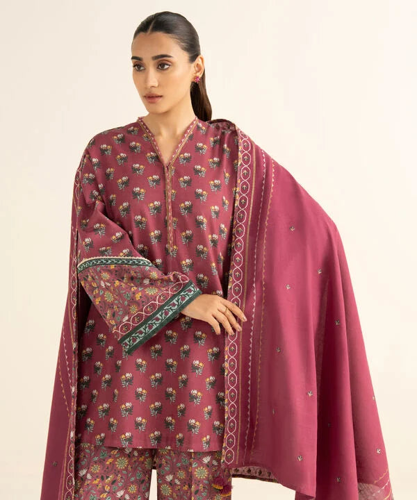 3 Piece - Embroidered Light Khaddar Suit