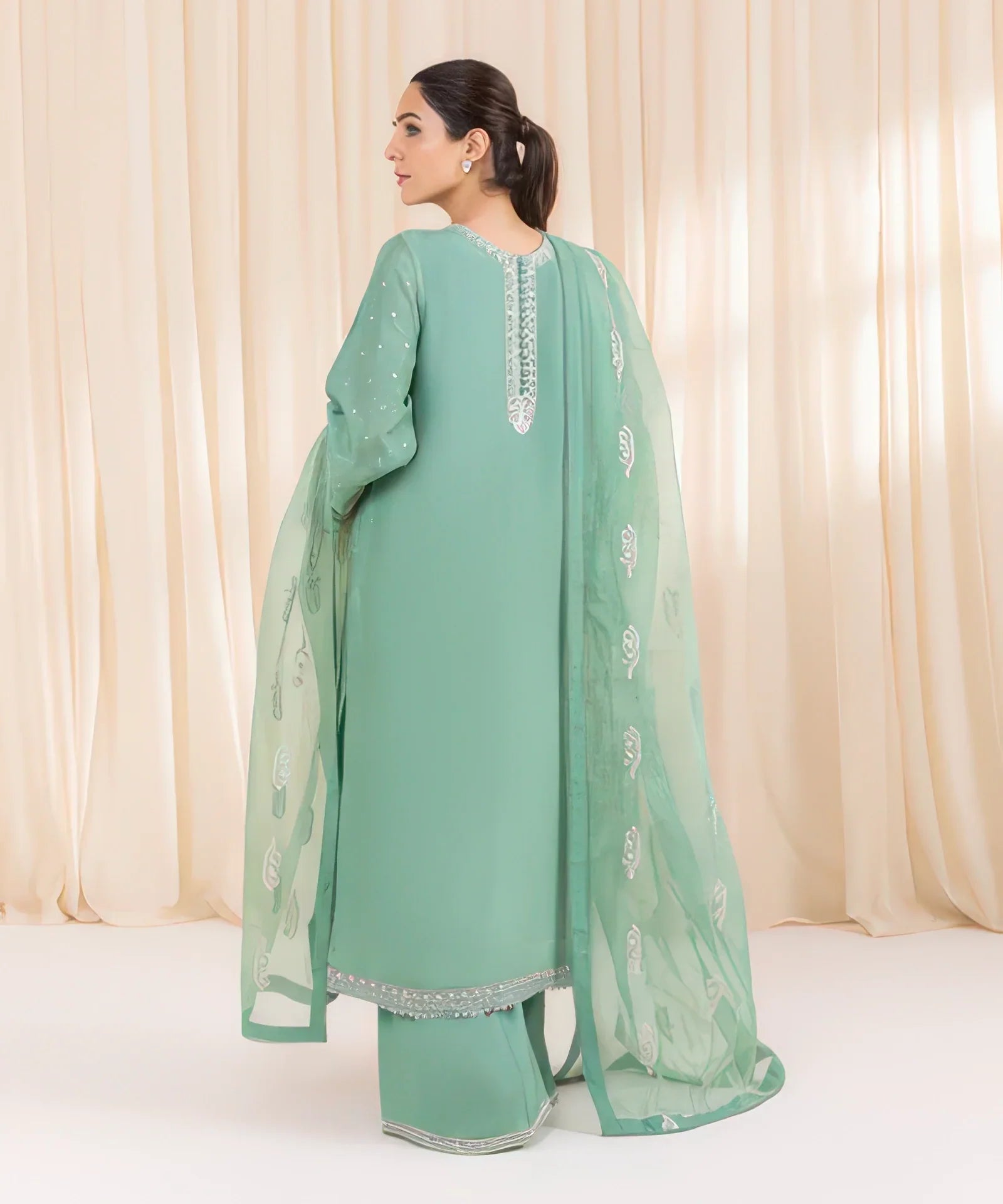 3 Piece - Embroidered Raw Silk Suit