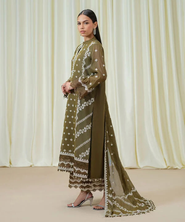 3 Piece - Embroidered Muslin Suit