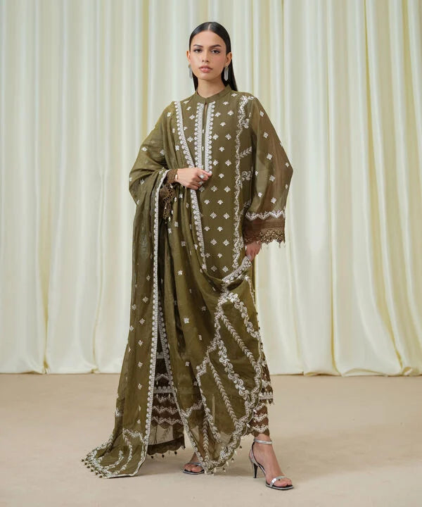 3 Piece - Embroidered Muslin Suit