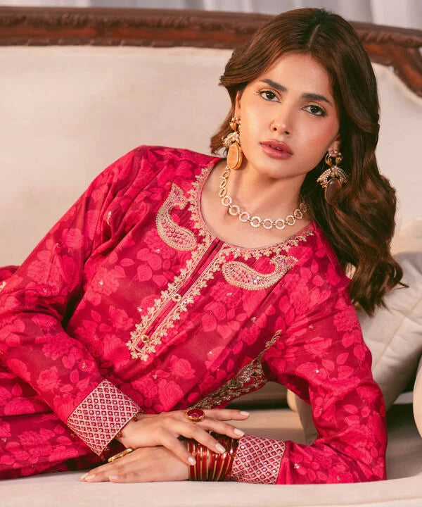 2 Piece - Embroidered Raw Silk Suit