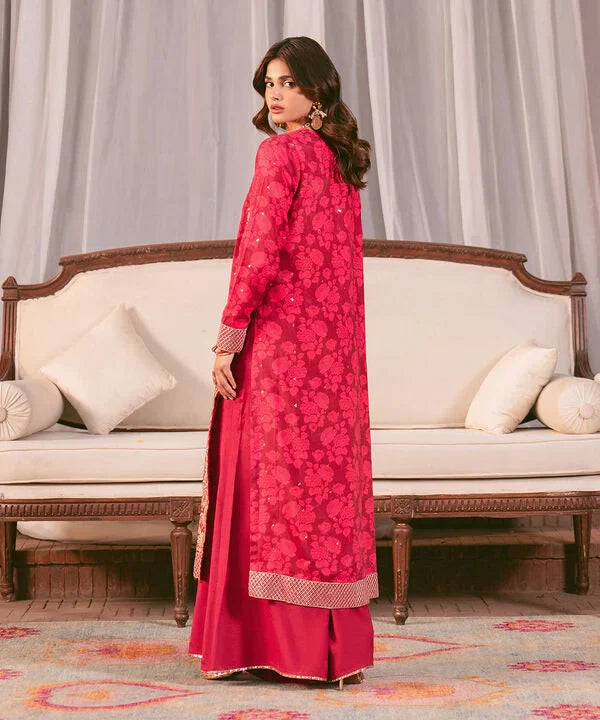 2 Piece - Embroidered Raw Silk Suit