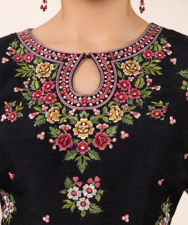 Embroidered Raw Silk Lehenga Set