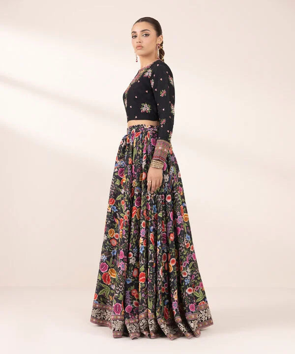 Embroidered Raw Silk Lehenga Set