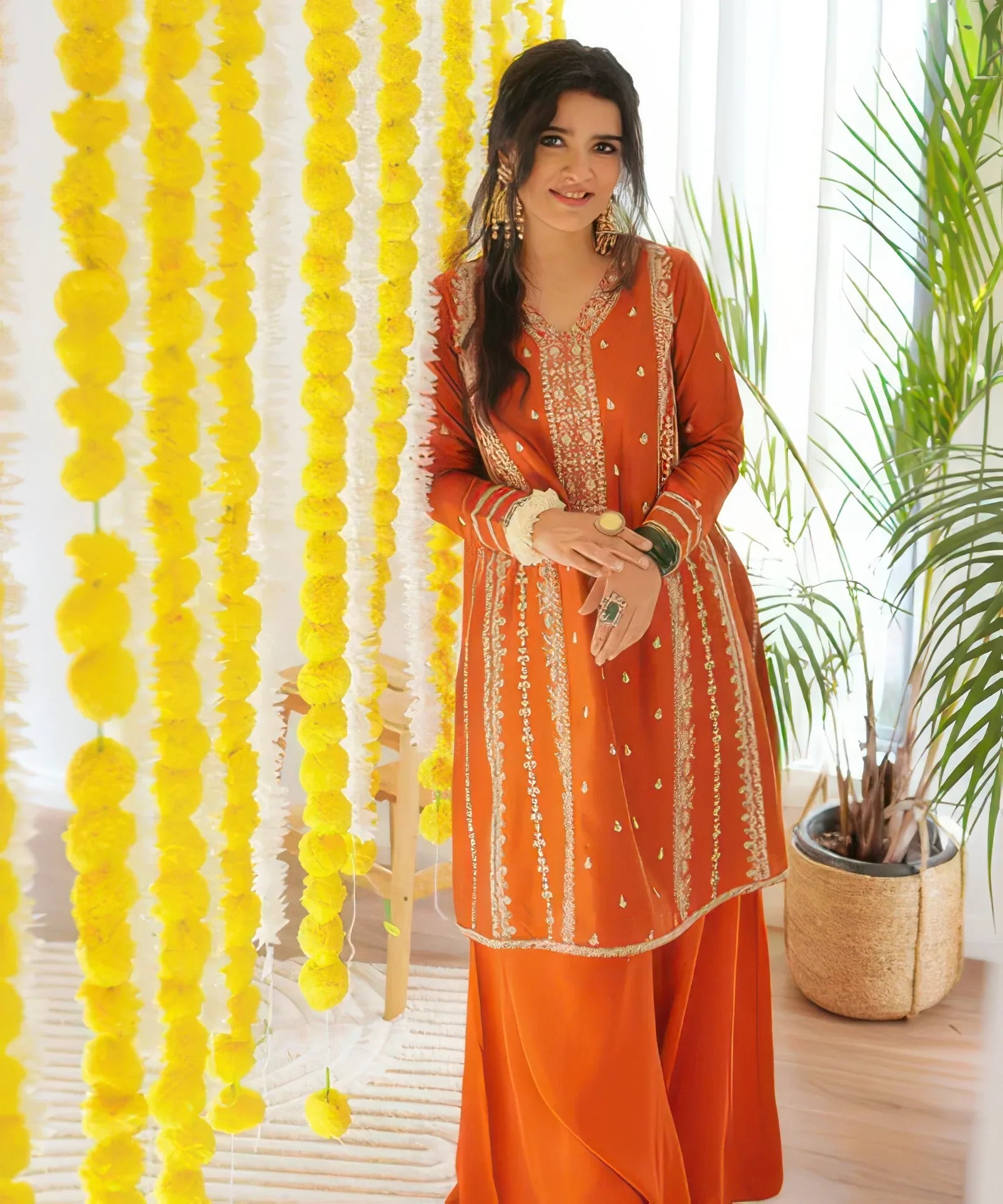 2 Piece - Embroidered Cotton Net Suit