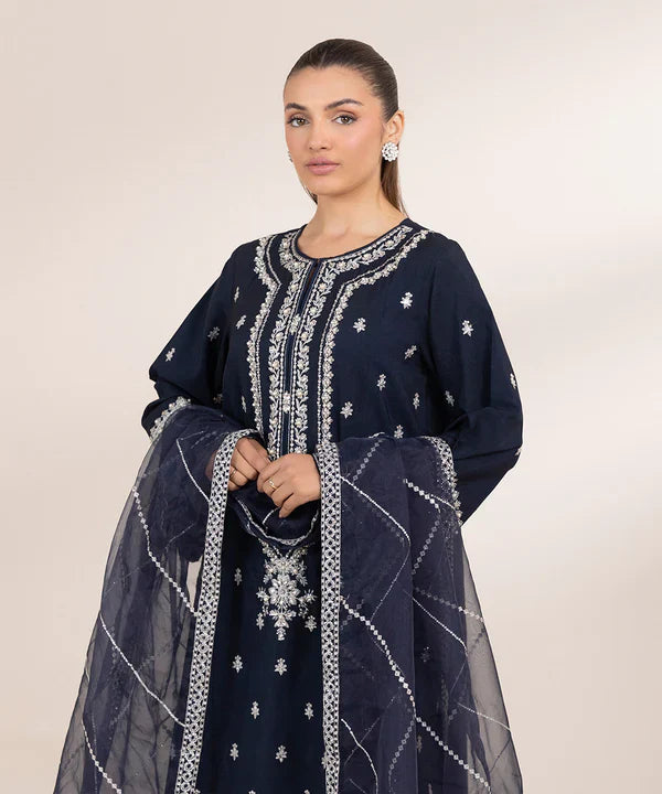 3 Piece - Embroidered Raw Silk Suit