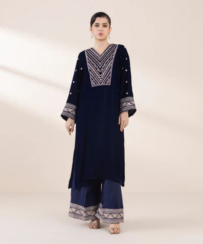 2 Piece - Embroidered Raw Silk Suit