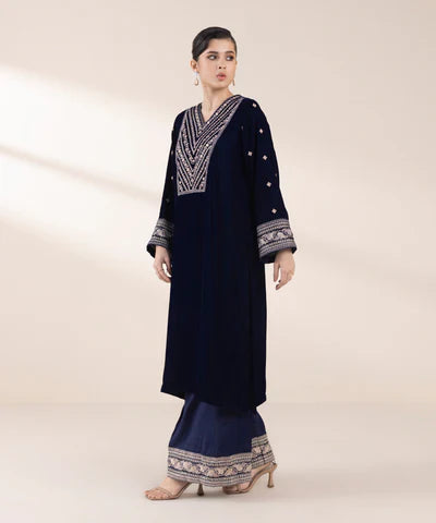 2 Piece - Embroidered Raw Silk Suit