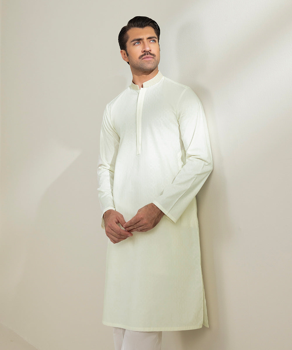Embroidered Cotton Jacquard Kurta