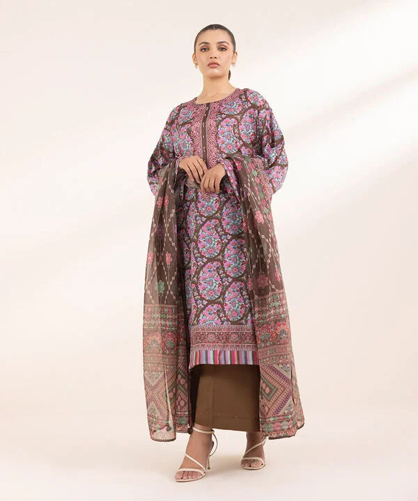 3 Piece - Printed Silk Suit