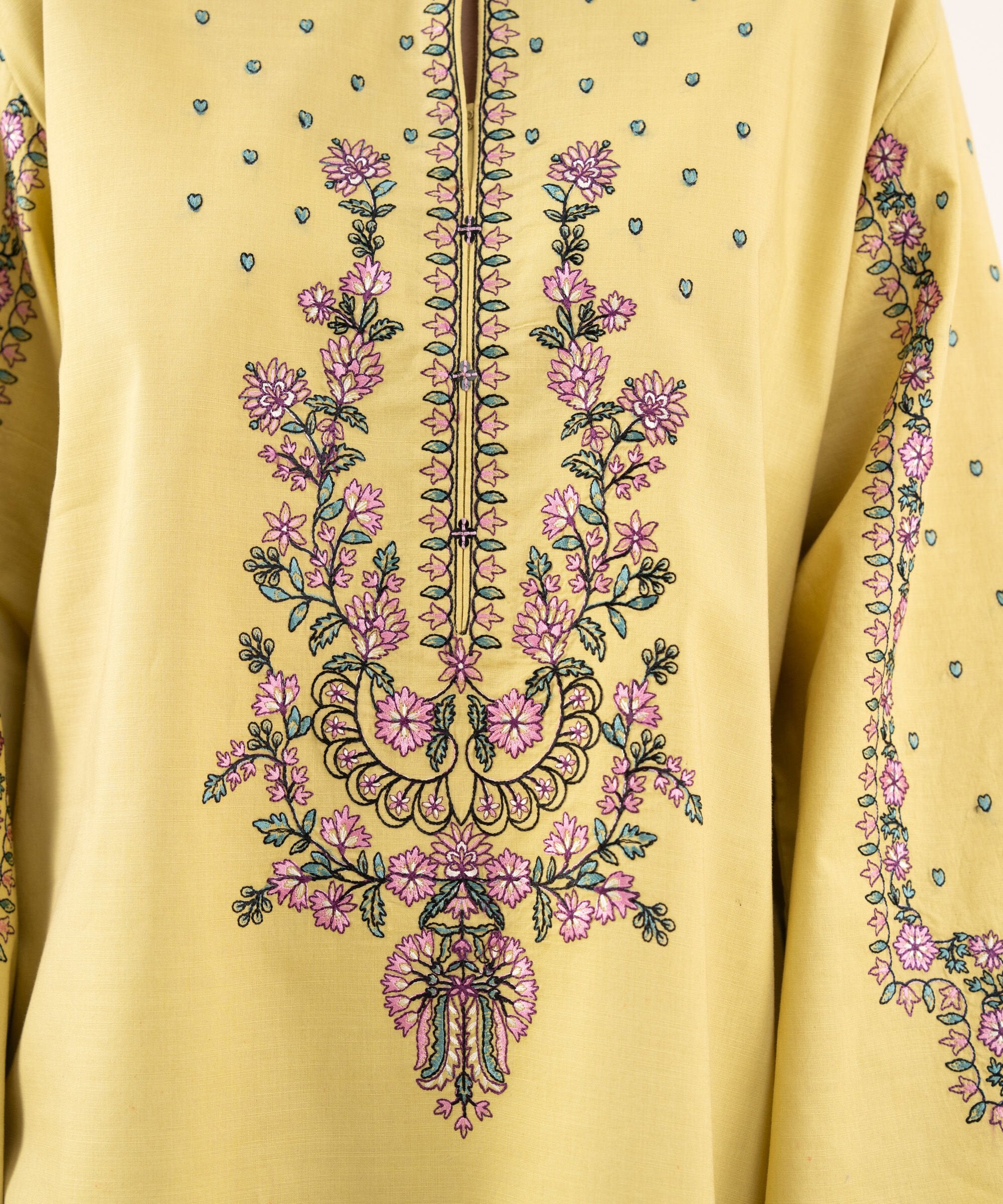 2 Piece - Embroidered Cotton Suit