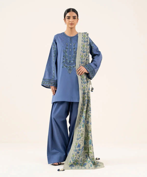 2 Piece - Embroidered Cotton Suit