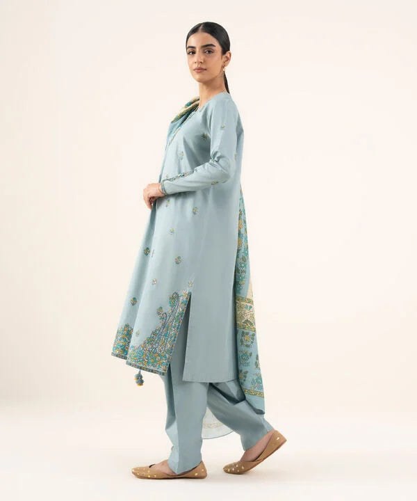 2 Piece - Embroidered Cotton Suit