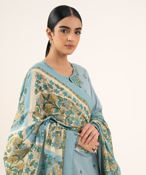 2 Piece - Embroidered Cotton Suit