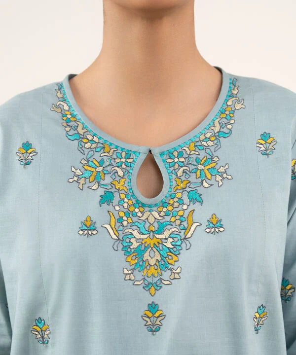 2 Piece - Embroidered Cotton Suit