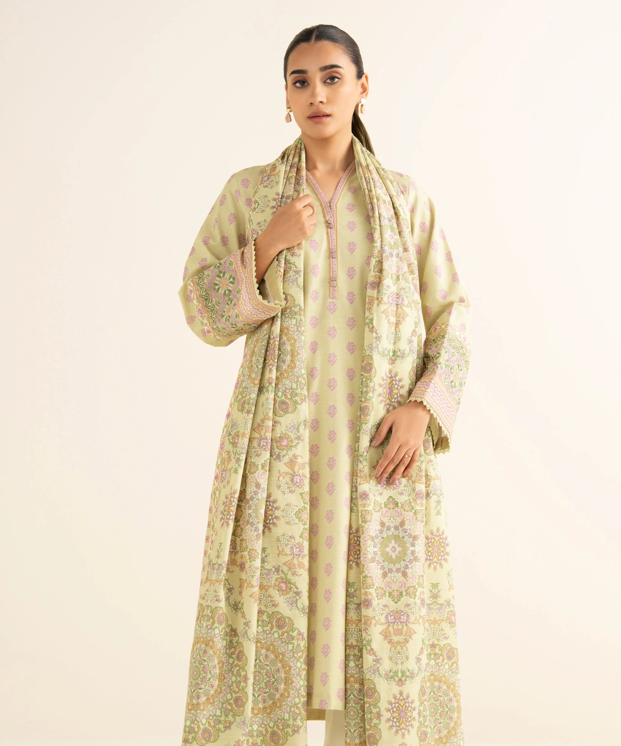 2 Piece - Embroidered Light Khaddar Suit