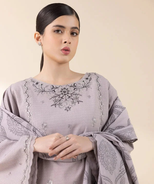 3 Piece - Embroidered Dobby Suit