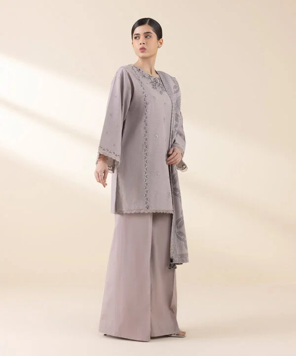 3 Piece - Embroidered Dobby Suit