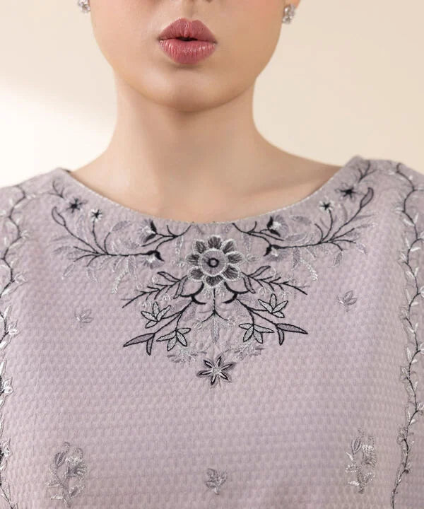 3 Piece - Embroidered Dobby Suit