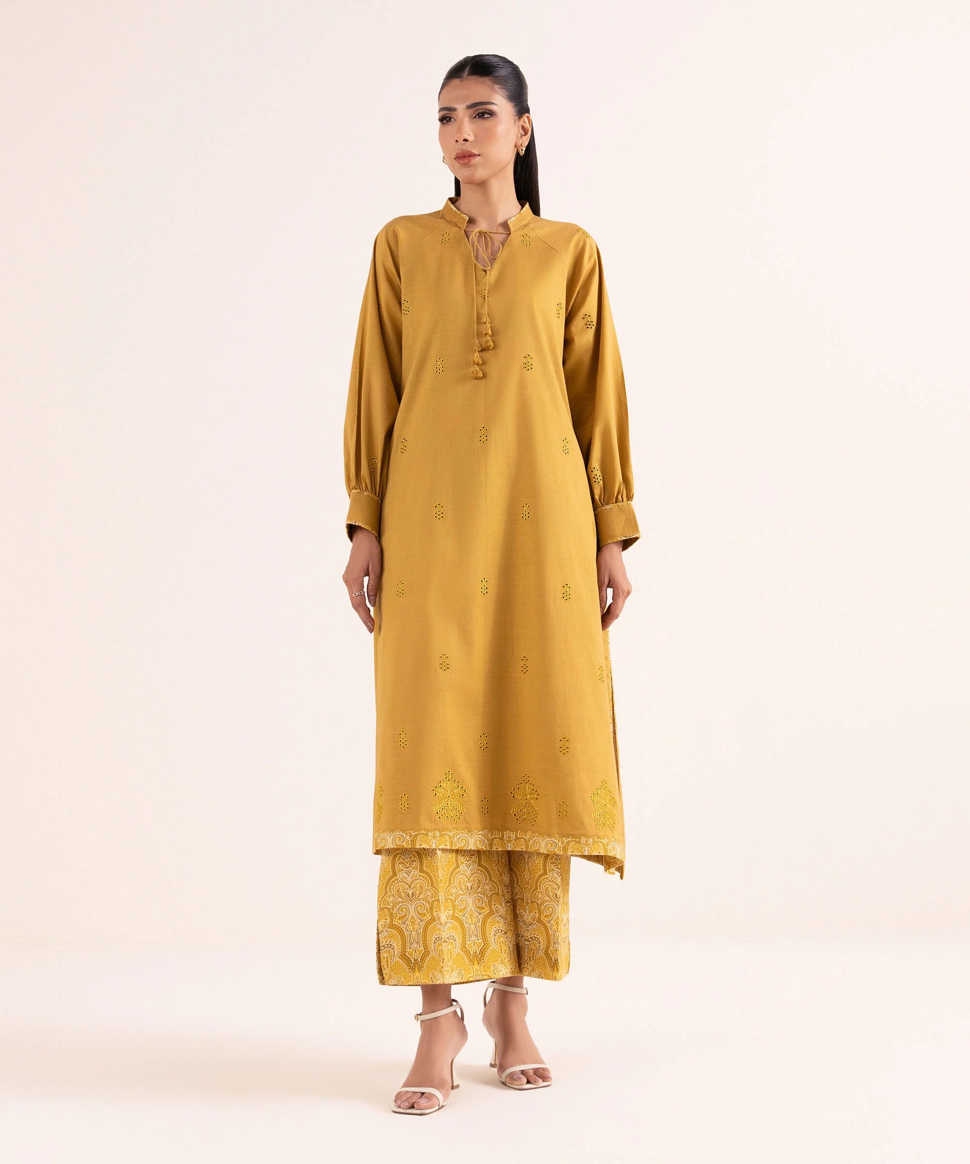2 Piece - Embroidered Cotton Suit