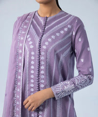 3 Piece - Embroidered Cotton Satin Suit