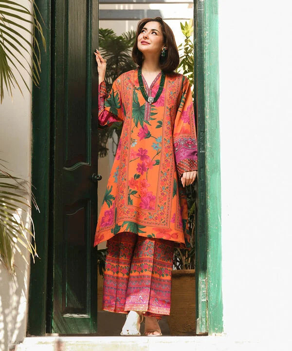 2 Piece - Embroidered Silk Suit