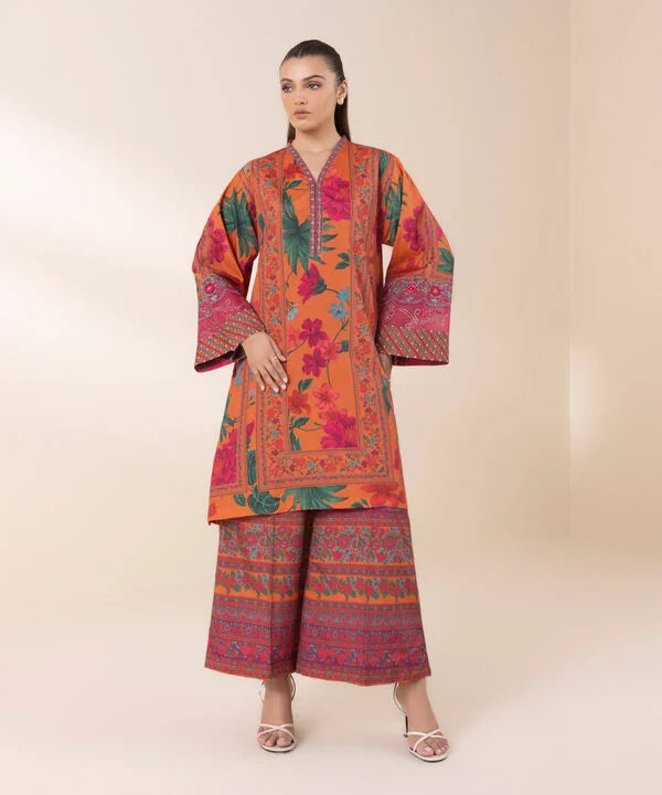 2 Piece - Embroidered Silk Suit