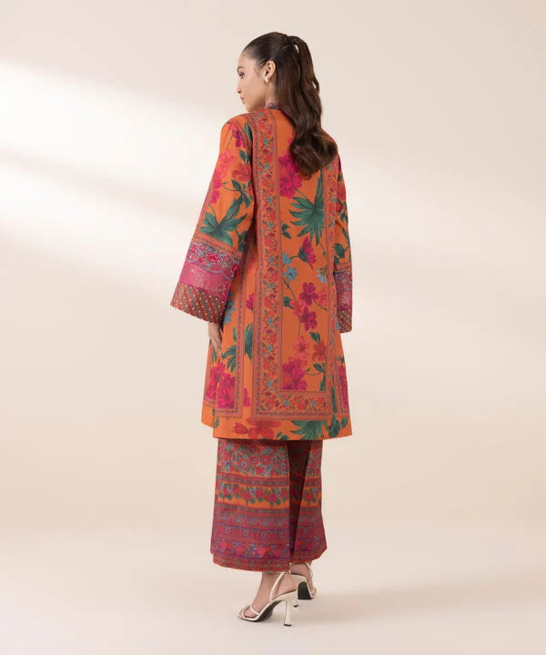 2 Piece - Embroidered Silk Suit