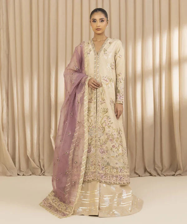 3 Piece - Embroidered Raw Silk Suit