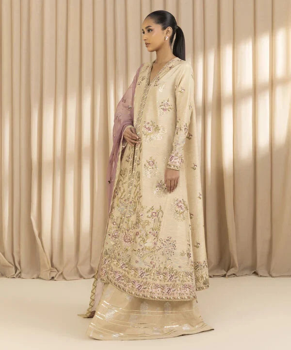 3 Piece - Embroidered Raw Silk Suit
