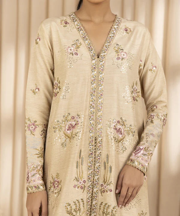 3 Piece - Embroidered Raw Silk Suit