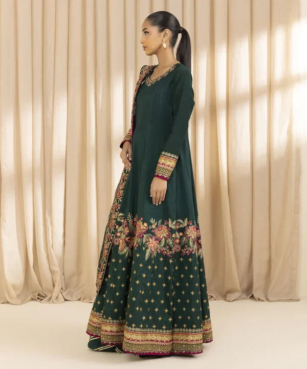 3 Piece - Embroidered Raw Silk Suit