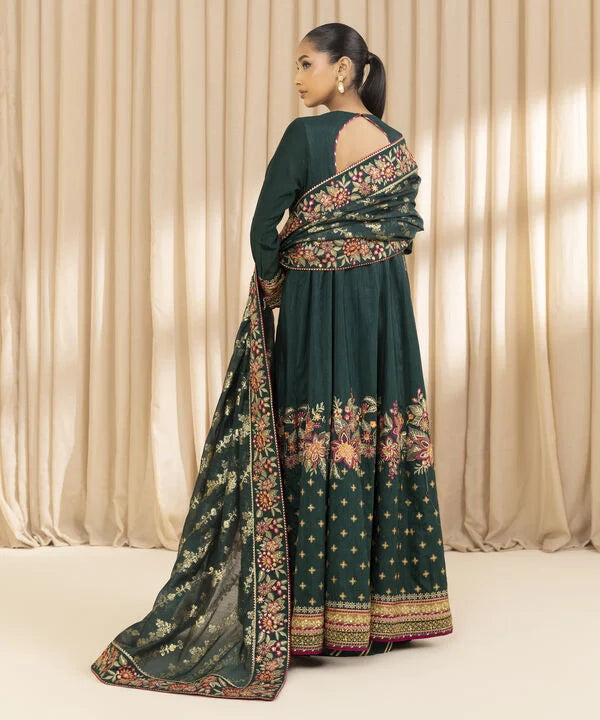 3 Piece - Embroidered Raw Silk Suit