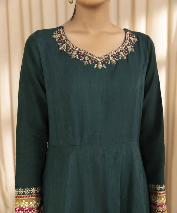 3 Piece - Embroidered Raw Silk Suit